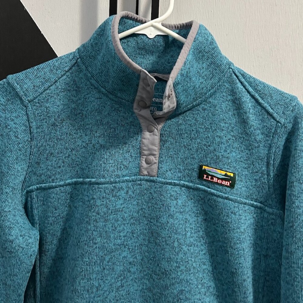 L.L. Bean Teal/Gray Speckled 1/4 Snap Sweater Fleece‎ Pullover Women's Size M